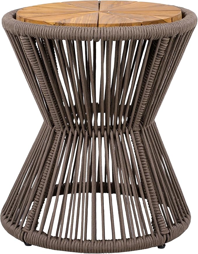 Scott Living Nara 18.9" Acacia Wood Outdoor Side Table, Metal Frame+Woven Rope - Image 5
