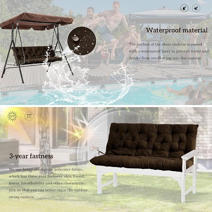 Outside Benches Cushion with Backrest, Thicken Waterproof Swing Cushions 2/3 - Image 6