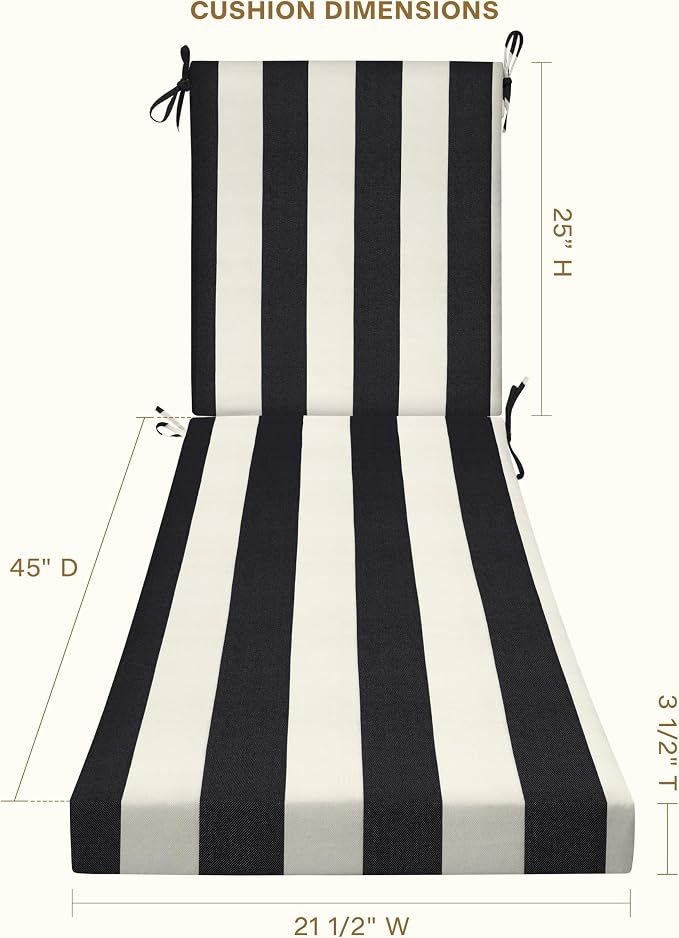 Honeycomb Outdoor Heritage Chaise 21.5 x 70, Cabana Stripe Black & Ivory Chaise - Image 4