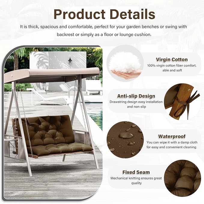 Porch Swing Cushion with Backrest, Waterproof Bench Cushion - Image 3