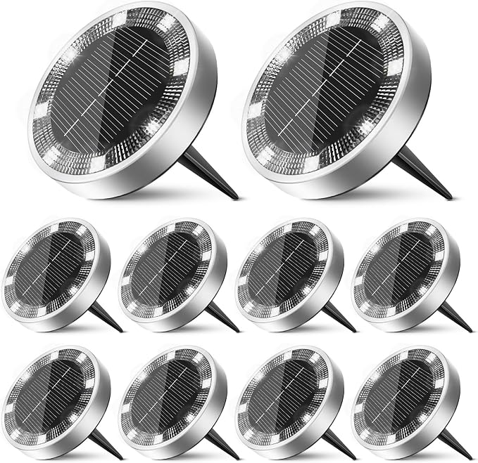 10 Pack Solar Ground Lights Outdoor, 8 LED Mini Flat Solar Disk Lights by Unknown