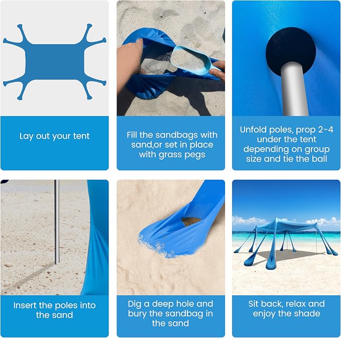 Beach Canopy Beach Tent Pop Up Shade 10x10ft Sun Shelter UPF50+ - Image 7