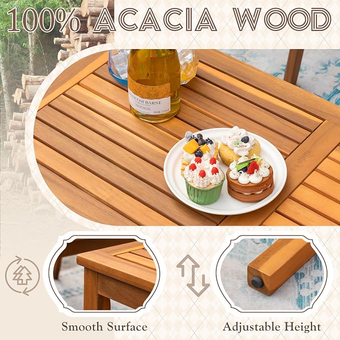 Devoko 4 Pieces Acacia Wood Patio Conversation Sets, Patio Furniture Set - Image 3