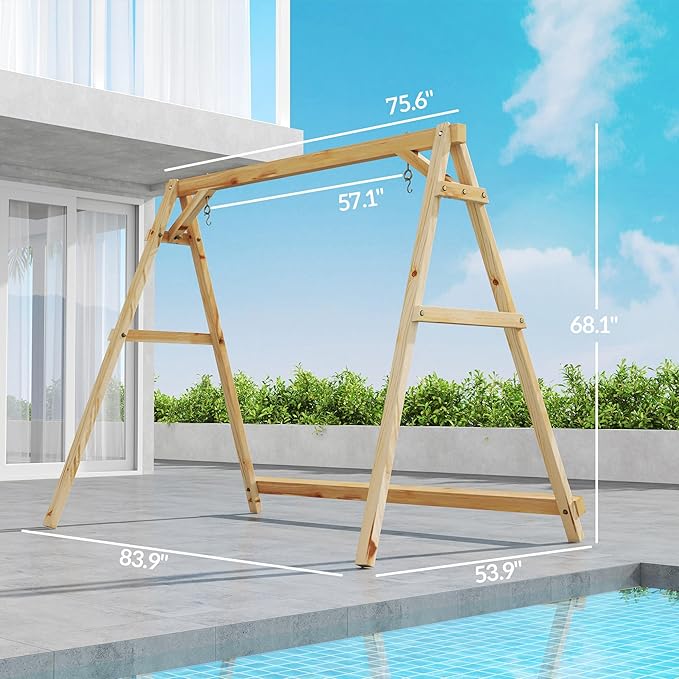 Outsunny 770lbs Porch Swing Frame, Heavy Duty A-Frame Wooden Swing Stand - Image 7