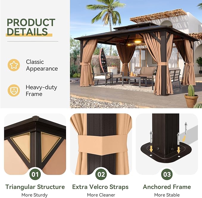 Aoxun 12'x14' Hardtop Gazebo - Image 6