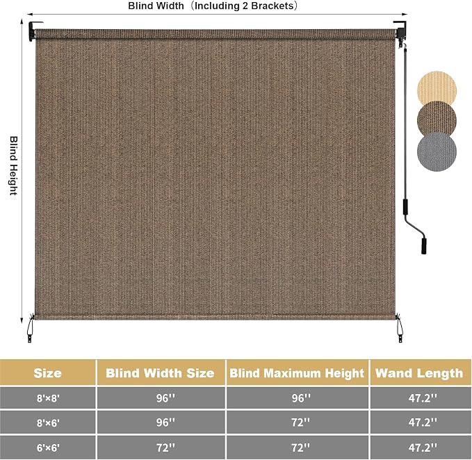 LIFERUN Outdoor Roller Sun Shade 8' W x 6' H, HDPE Shade Cloth - Image 2
