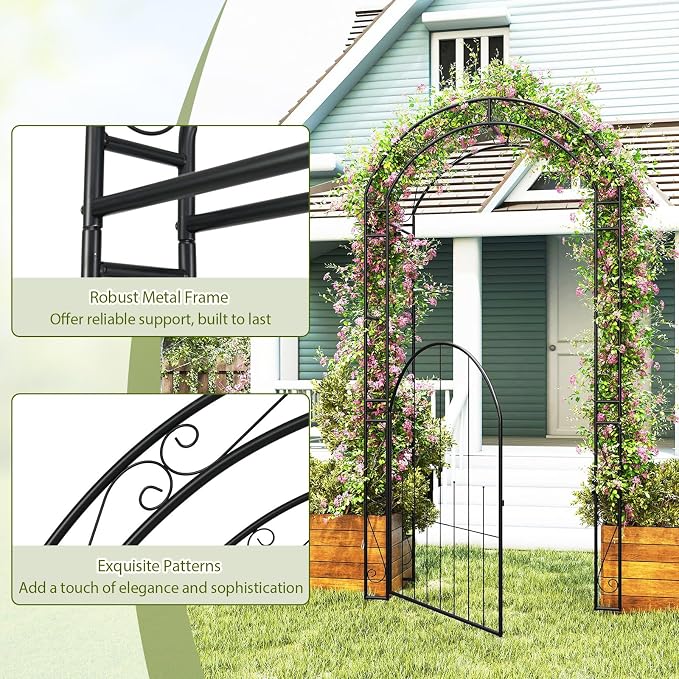 IRONMAX Garden Arch with Gate, 84” Heavy Duty Metal Arbor, Wedding & Event - Image 6