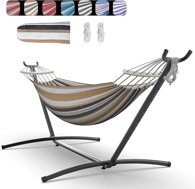 Double Hammock with Space-Saving Steel Stand, 2 Person Heavy-Duty Hammock by Unknown