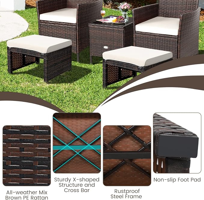 Nightcore 2-Piece Outdoor Wicker Ottomans, Outdoor Foot Rest Seat - Image 6