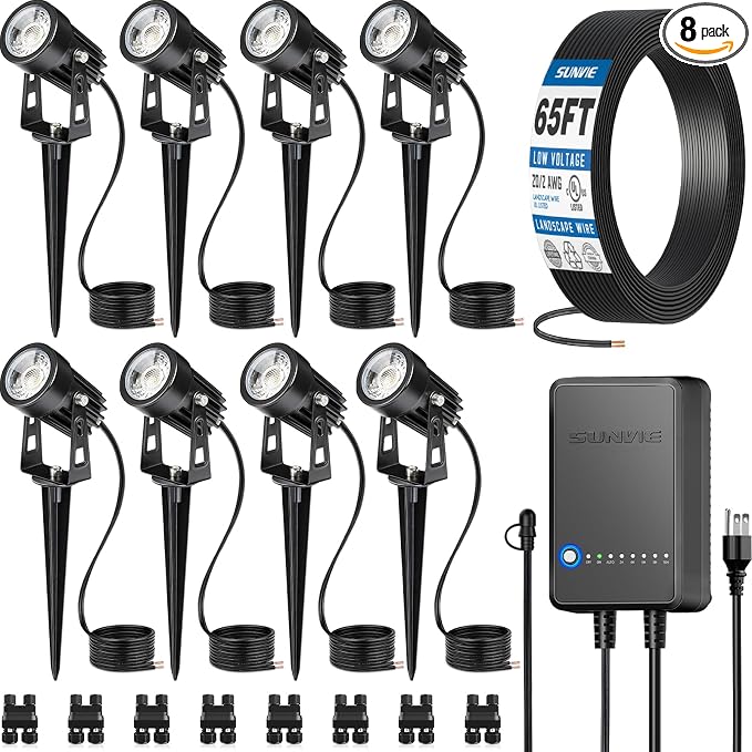 SUNVIE All-In-One LED Landscape Lighting Kit, 3000K Waterproof Outdoor Uplights by SUNVIE