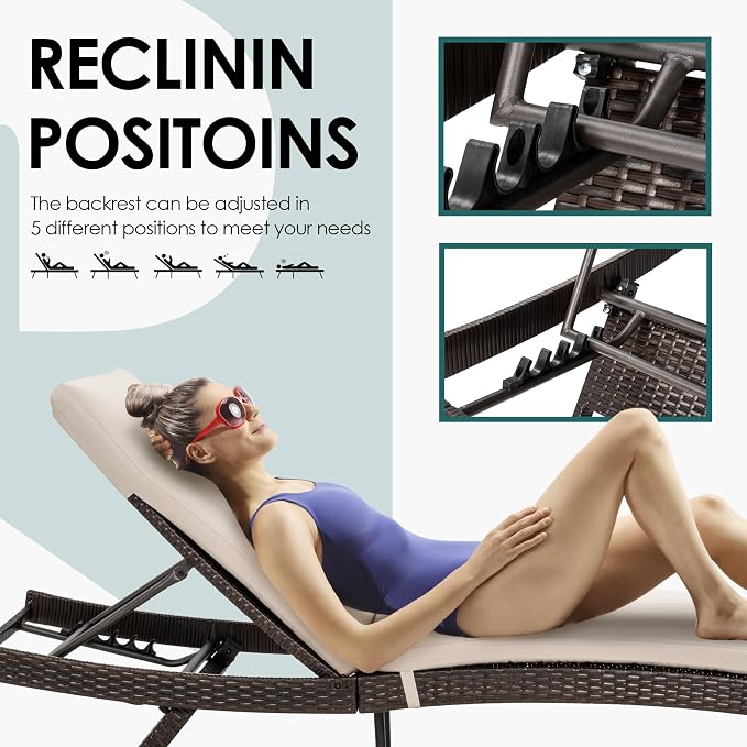 Pamapic Patio Chaise Lounge Set 1 Piece, Patio Lounge Chair - Image 6
