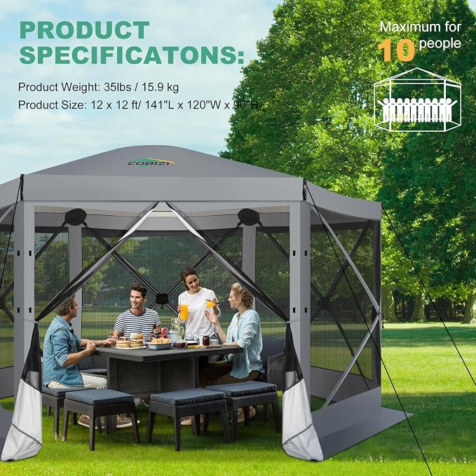 COBIZI 12x12 FT Pop Up Canopy Extendable Tent, Gazebos On Clearance, Screened - Image 3