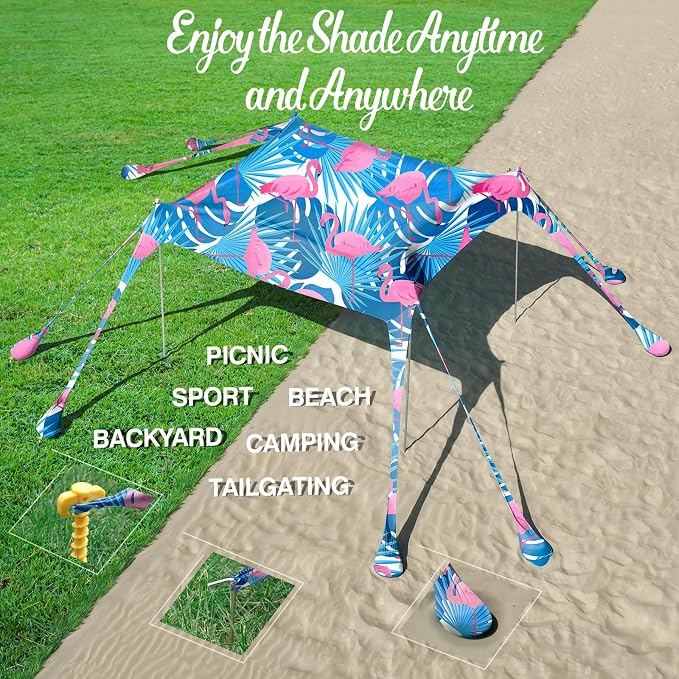 Rhino Valley Beach Tent Shade Canopy UPF50+ Protection, 8 Sandbags, 4 Stability - Image 6