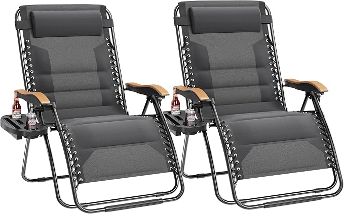PHI VILLA XXL Oversized Padded Zero Gravity Chair Set of 2, Foldable Patio by PHIVILLAThepioneerofcomfortablehouseholdsupplies