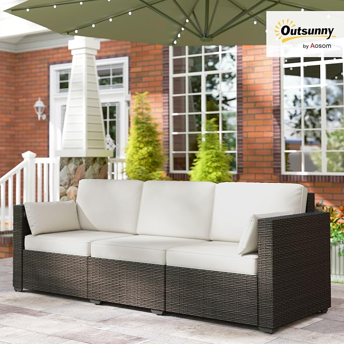 Outsunny Patio Couch PE Wicker Deep Seating Outdoor Sofa - Image 2