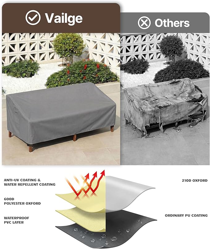 Vailge Heavy Duty Patio Sofa Cover, 100% Waterproof 3-Seater Outdoor Sofa Cover - Image 5
