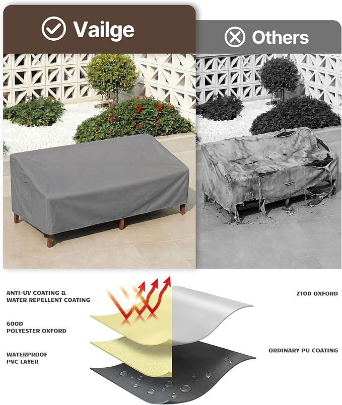 Vailge Heavy Duty Patio Sofa Cover, 100% Waterproof 3-Seater Outdoor Sofa Cover - Image 5