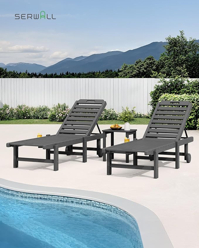 SERWALL Outdoor Chaise Lounge Set of 8, HDPE Pool Lounge Chairs - Image 6