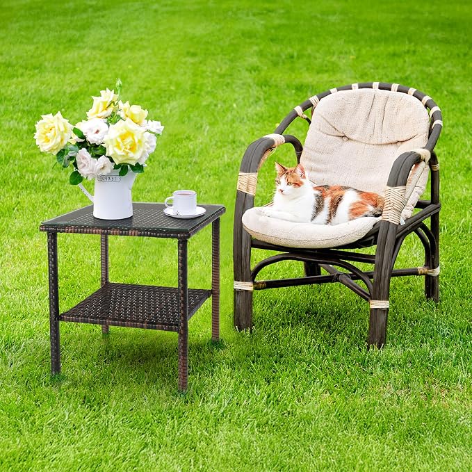 VINGLI Outdoor Wicker Side Table Patio Side Tables - Image 2