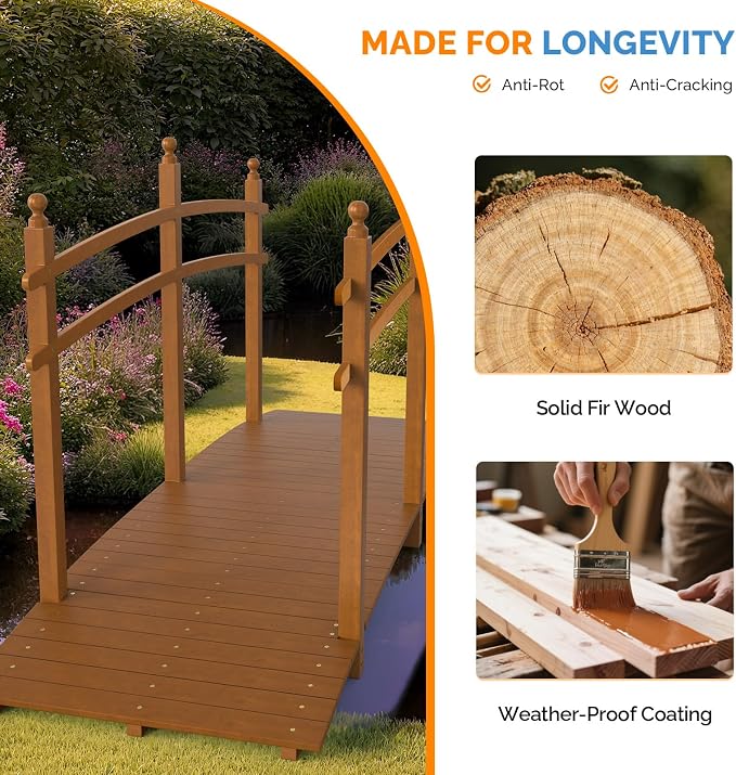 VINGLI Garden Bridge, Classic Wooden Bridge - Image 2