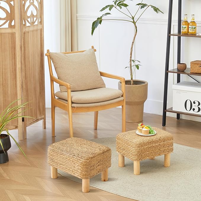 Ottoman Foot Stool Rectangular Footrest Natural Seagrass Footstool - Image 9