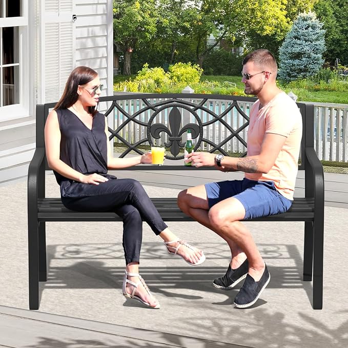 SHGJ&SOFT Outdoor Bench, Garden Bench, Outdoor Metal Frame Patio Park Bench - Image 4