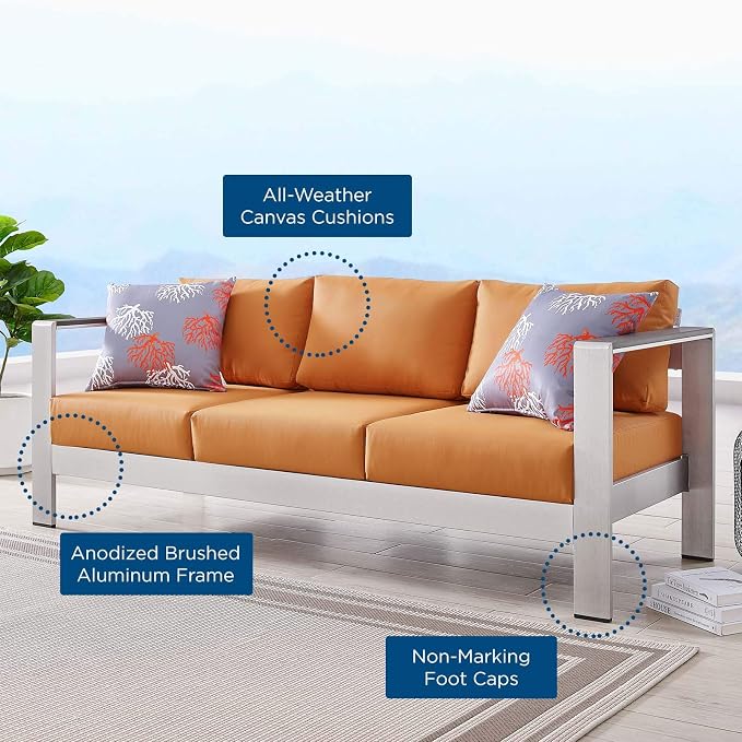 Modway Shore Aluminum Metal Outdoor Patio Sofa - Image 9