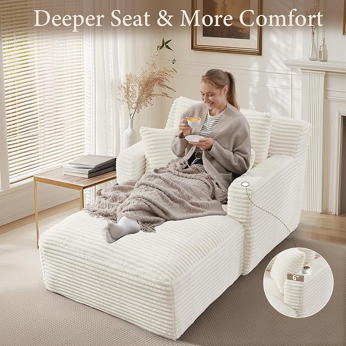 65.4" Chaise Lounge Chair Indoor, Oversized Boneless Couch Comfy Upholstered - Image 4