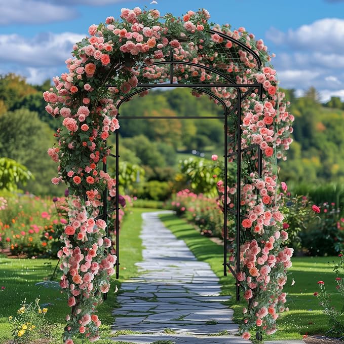 unho Garden Arch Trellis, 7.2FT Extra Tall Polyethylene-Coated Stainless Steel - Image 8