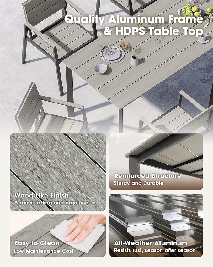 Outdoor Patio Dining Set for 6, Aluminum 7 Piece HDPS Patio Table and Chairs Set - Image 5