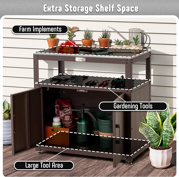 Garden Potting Bench with Storage, Outdoor Potting Table & Garden Work Bench - Image 4