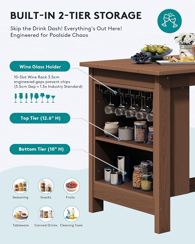 SERWALL Outdoor Bar Table, All Weather HDPE 36" Counter Height Dining Table - Image 3