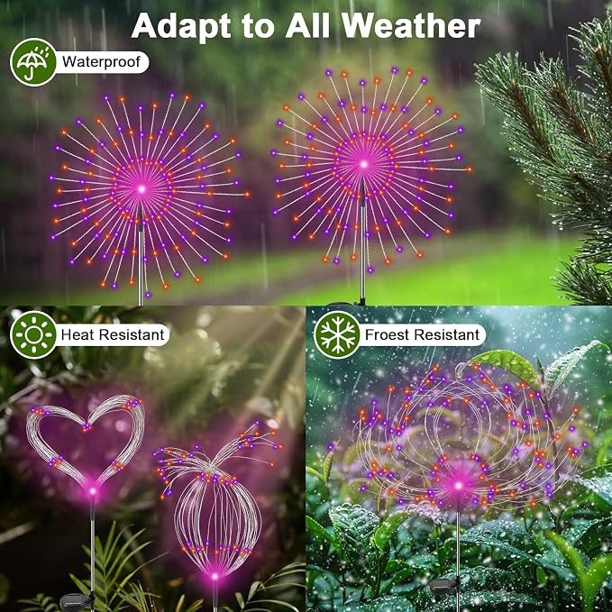 Solar Garden Lights Outdoor, 2 Pack 120 LED Twinkling Firework Lights Decorative - Image 3
