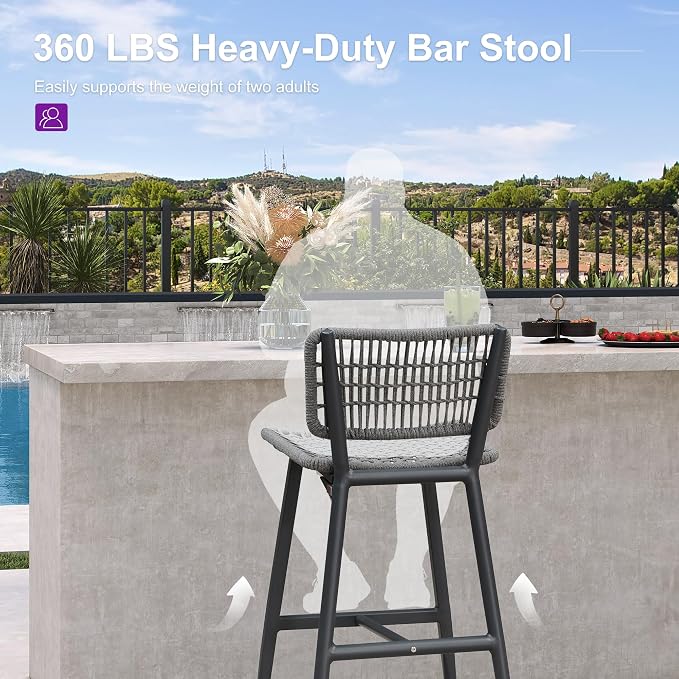 PURPLE LEAF Bar Stools Set of 4 Patio Wicker Bar Height Metal Chairs Boho High - Image 8