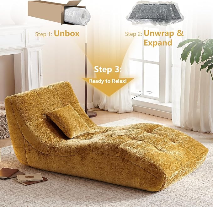 Chaise Lounge Chair with Curved Back, Modern Upholstered Recliner Sofa - Image 3