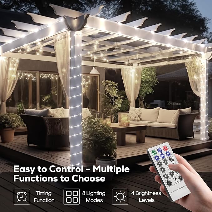 ICRGB Solar Rope Lights Outdoor, 39FT 100 LED Solar Rope Lights, IP67 Waterproof - Image 3