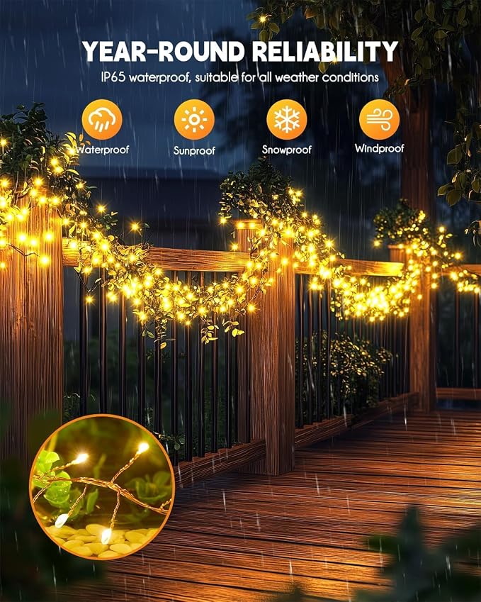Brightown Solar String Lights for Outside, 2 Packs Total 39.2Ft 480 LED Solar - Image 2