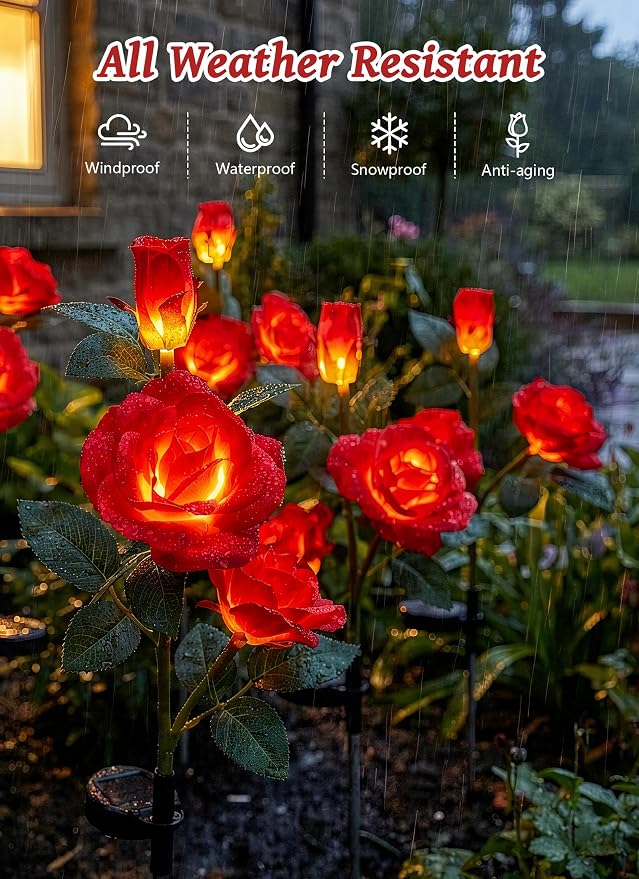 Brightown Outdoor Solar Flower Lights, 4 Pack Solar Garden Light - Image 2