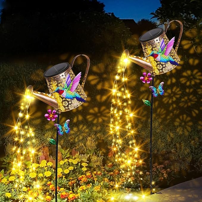 Solar Watering Can with Lights Outdoor Garden, 41in Large Hummingbird Garden - Image 2