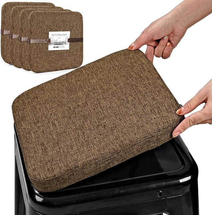 BUYUE Friendly Woven Fabric Magnetic Bar Stool Cushions Set of 4, Enhanced by BUYUE