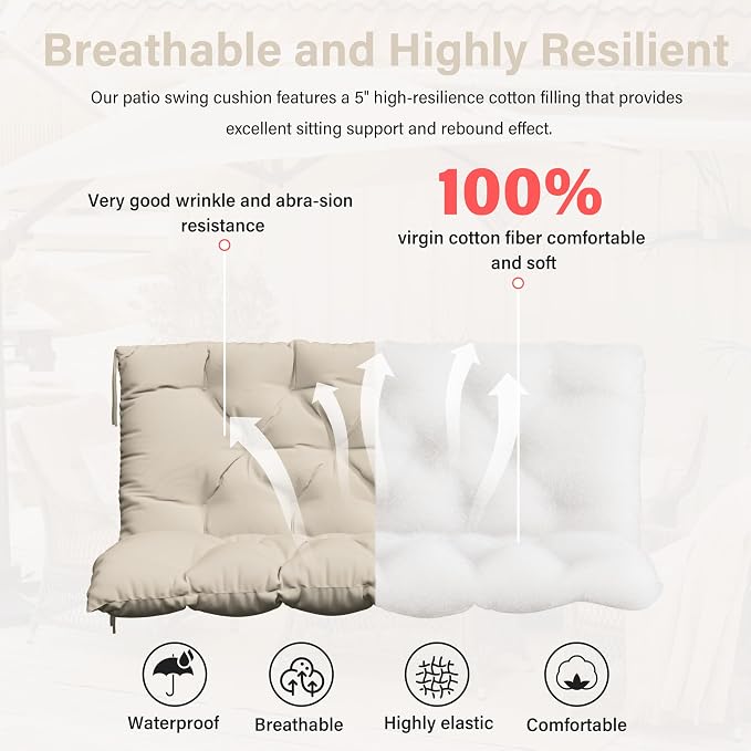 Porch Swing Cushion with Backrest, Waterproof Bench Cushion - Image 4