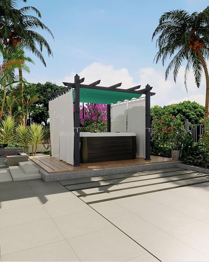 10x10 Ft Outdoor Pergola with Retractable Canopy & Side Mesh Screen Gray Post - Image 7