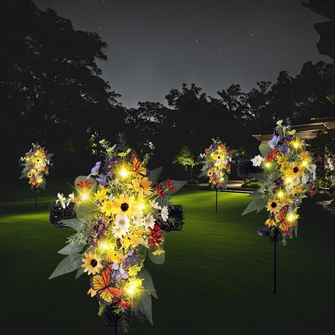 Solar Flower Cross Garden Stake Lights - Image 6