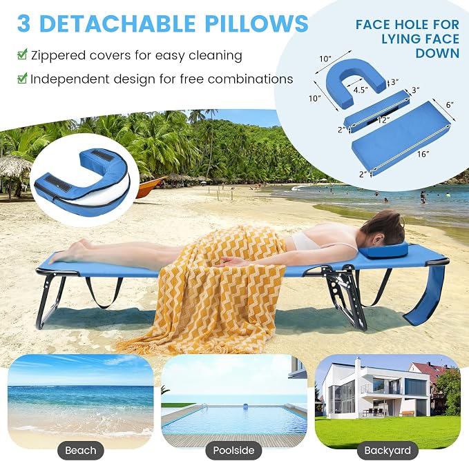 GYMAX Tanning Chair, 350lbs Beach Lounge Chair - Image 3