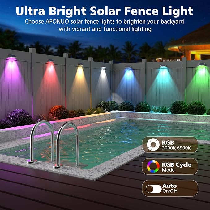 APONUO Solar Fence Lights, IP64 Waterproof, Fence Lights Solar Powered 9 - Image 6