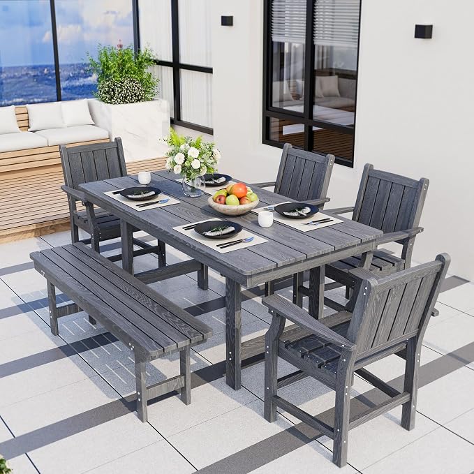Pamapic 6 PCS Outdoor Dining Set, Spacious HDPE Outdoor Table - Image 2
