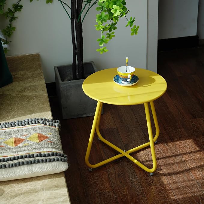 Elevon E-Coated Steel Side Table Weather Resistant Outdoor 17.5” Round End - Image 5