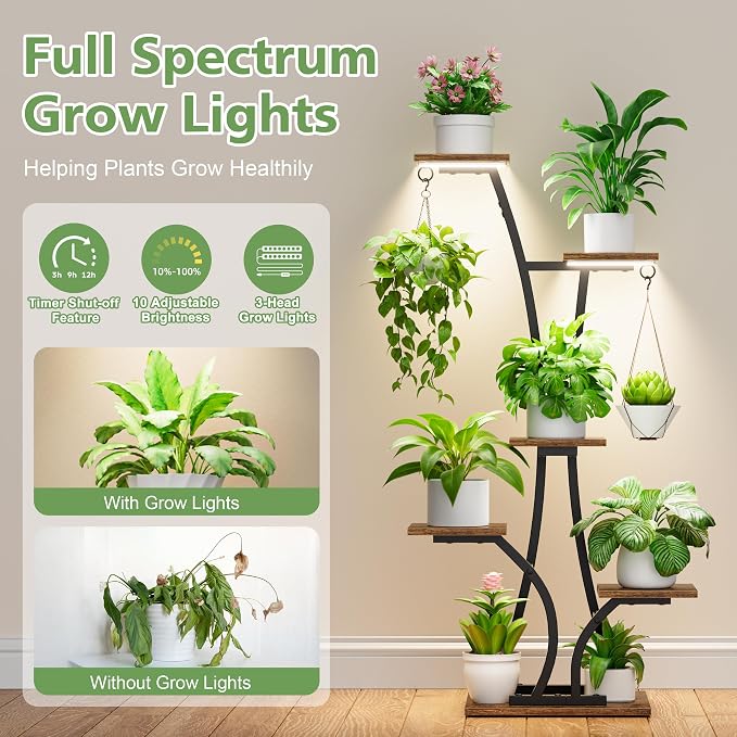 Plant Stand with Grow Light for Indoor Plants, 6 Tiered Metal Plant Shelf - Image 2