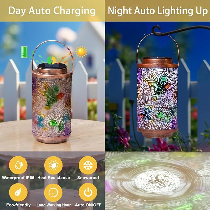 2Pack Solar Lanterns Outdoor Waterproof Hummingbird Garden Gifts - Image 5