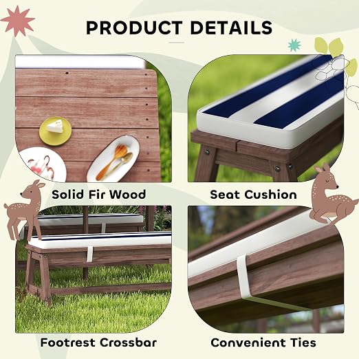 Qaba Kids Picnic Table, Outdoor Wooden Table & Bench Set - Image 6